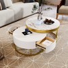 TiramisuBest Modern 2-Piece White Round Nesting Coffee Tables with Drawers, Gold Accents, Space-Saving Design, 27.6'' - 3 of 4