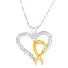 Haus of Brilliance Silver Two Toned 1/25 cttw Diamond Heart-Ribbon Pendant Necklace - 2 of 4