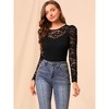 INSPIRE CHIC Women's Vintage Semi-Sheer Puff Long Sleeve Embroidery Lace Floral Blouse - 2 of 4