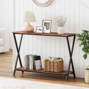 Console Table, Black Sofa Tables Narrow Entryway Table with Storage Shelf and Metal Frame - 1 of 4