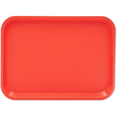 Okuna Outpost 2 Pack Plastic Cafeteria Serving Tray for Restaurant, Red, 16" x 12"