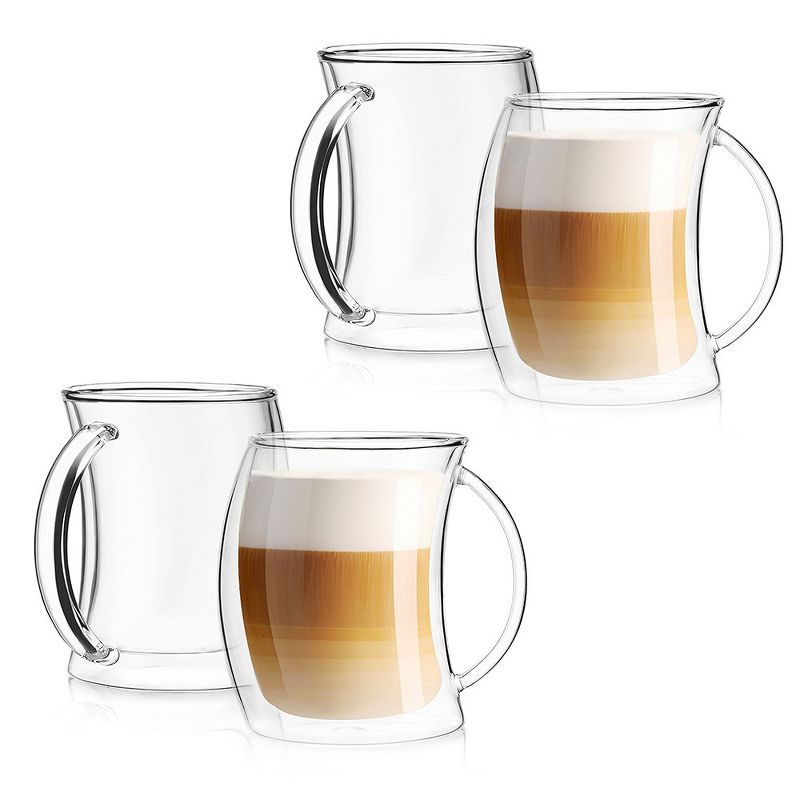 JoyJolt Caleo Collection Glass Coffee Cups - Set of 4 Double Wall Insulated Mug Glass  - 13.5-Ounces, 4 of 9