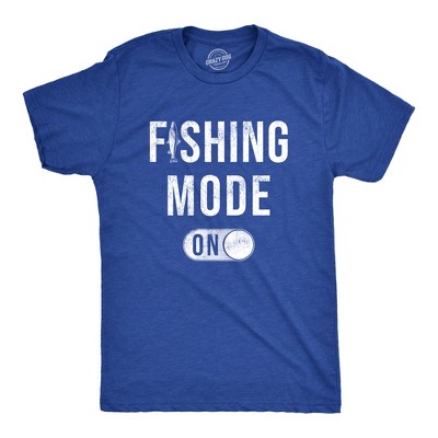Mens Fishing Mode On T Shirt Funny Fishermans Setting Button Joke Tee For Guys - Crazy Dog Men's T Shirt