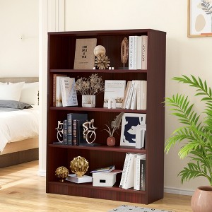 MAYEERTY Mahogany 4 Shelf Modern Wood Bookcase 48 Tall Bedroom Living Room Manga Library - 1 of 4