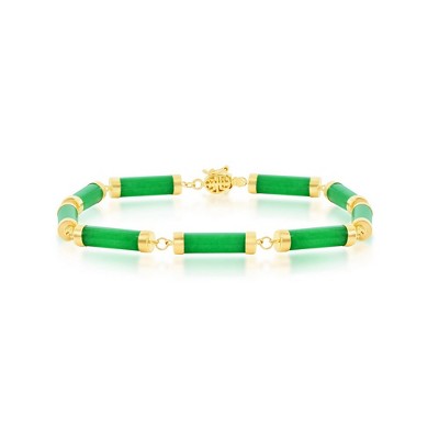 Classic Gold 14K Yellow Gold, Jade Linked Bars Bracelet - Green - 7 Inch