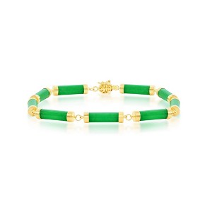 Classic Gold 14K Yellow Gold, Jade Linked Bars Bracelet - Green - 7 Inch - 1 of 2