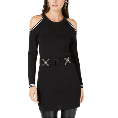 I.N.C International Concepts Womens Embellished Belt Tunic Sweater, Black, Medium