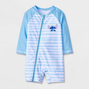 Baby Boys' Disney Stitch Full Zip Long Sleeve Rash Guard Unisuit - Blue - 1 of 3