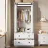 70.9" Tall Wooden Bedroom Wardrobe Closet with Hanging Rod, White Farmhouse Armoire - 4 of 4