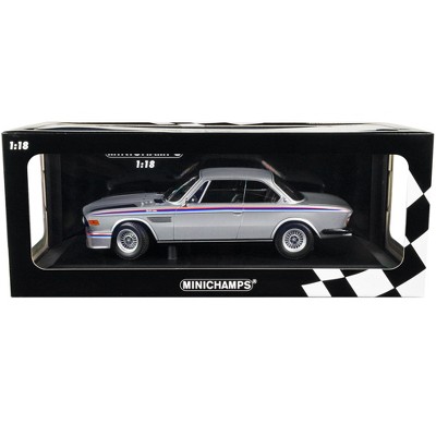 1973 BMW 3.0 CSL Silver Metallic with Red and Blue Stripes Limited Edition to 540 pieces 1/18 Diecast Model Car by Minichamps