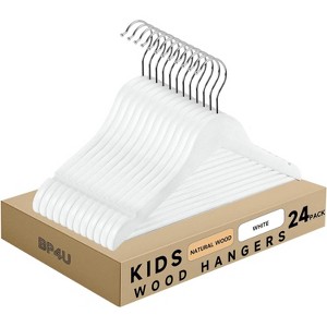 BP4U Kids Wooden Hangers with Pants Bar, Unfinished Ultra-Slim Baby Solid Wood Hangers with 360° Swivel Hook for Toddler Coats & Dresses - 1 of 4