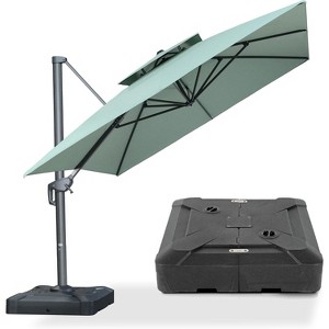 PURPLE LEAF Outdoor Cantilever Umbrella with Base Large Patio Umbrella Windproof Heavy Duty Hanging Offset Umbrella for Garden Outdoor Pool - 1 of 4
