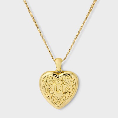 14K Gold Dipped Heart Charm Q Initial Necklace - A New Day™ Gold