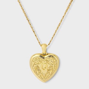 14K Gold Dipped Heart Charm Q Initial Necklace - A New Day™ Gold - 1 of 4