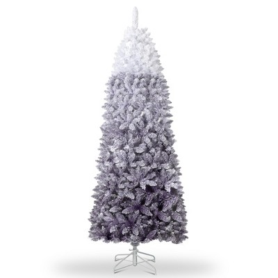 Jojoka Pre-lit Artificial Christmas Tree with Warm White Lights, Pre-Lit Snow Flocked Pencil Christmas Tree, Foldable Base, Holiday Decoration