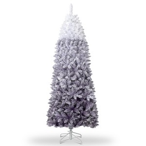 Jojoka Pre-lit Artificial Christmas Tree with Warm White Lights, Pre-Lit Snow Flocked Pencil Christmas Tree, Foldable Base, Holiday Decoration - 1 of 4