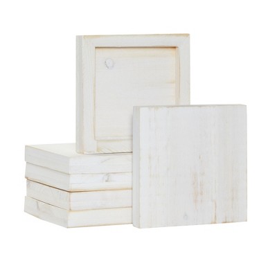 Bright Creations 6 Pack White Washed Craft Wood Board Panels with Hardware Included for DIY Signs, Paintings, 5 x 5 In