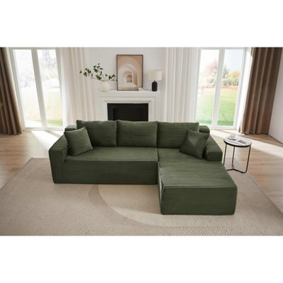 Dolonm 103.2 in. Corduroy L-Shaped Cloud Sectional 4-Seater Sofa Deep Seat Couch No Assembly（Black）