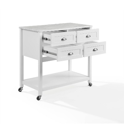 White Faux Marble Top Kitchen Island Cart with Storage