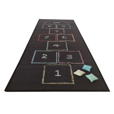 Wonder&Wise Kid's Classic Chalk Hopscotch Rug Floor Mat Activity Game Playmat with 3 Colorful Throw Beanbags for Children Ages 4 Years Old and Up