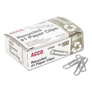 ACCO Recycled Paper Clips, #1, Smooth, Silver, 100 Clips/Box, 10 Boxes/Pack - 1 of 3