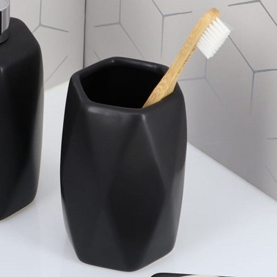 Evideco French Home Goods Geometric Stoneware Bathroom Tumbler Diamond Design for Toothbrush Holder, Makeup Brush Cup or Organizer