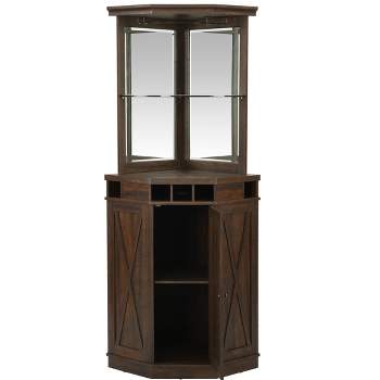 Home Source Corner Bar Unit with built-in Wine Rack and Lower Cabinet