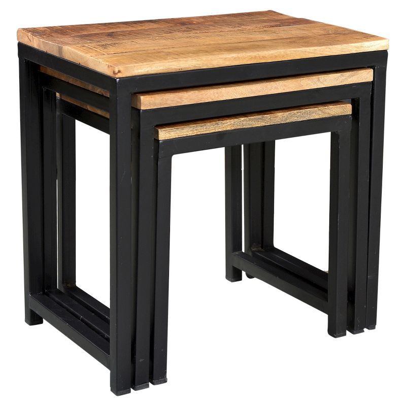 3pc Wood and Iron Nest of Tables Natural - Timbergirl, 6 of 8
