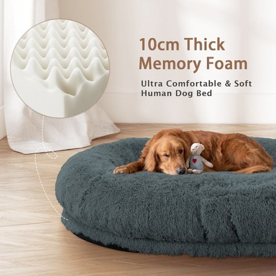 Large Dark Grey Faux Fur Orthopedic Human Dog Bed
