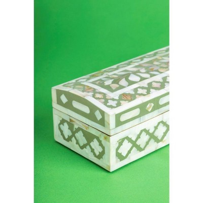 Olive and Mother of Pearl Inlay Decorative Lidded Box, 12"