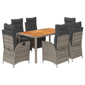 vidaXL Patio Dining Set with Cushions Outdoor Garden Furniture Poly Rattan - 59.1" Table Length Gray 6 Pieces - 1 of 4
