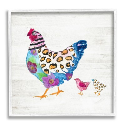 Stupell Abstract Chickens Walking Whimsical Pattern Framed Giclee