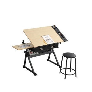 Racxily adjustable drawing drafting table desk with 2 drawers for home office and school with stool - 1 of 4
