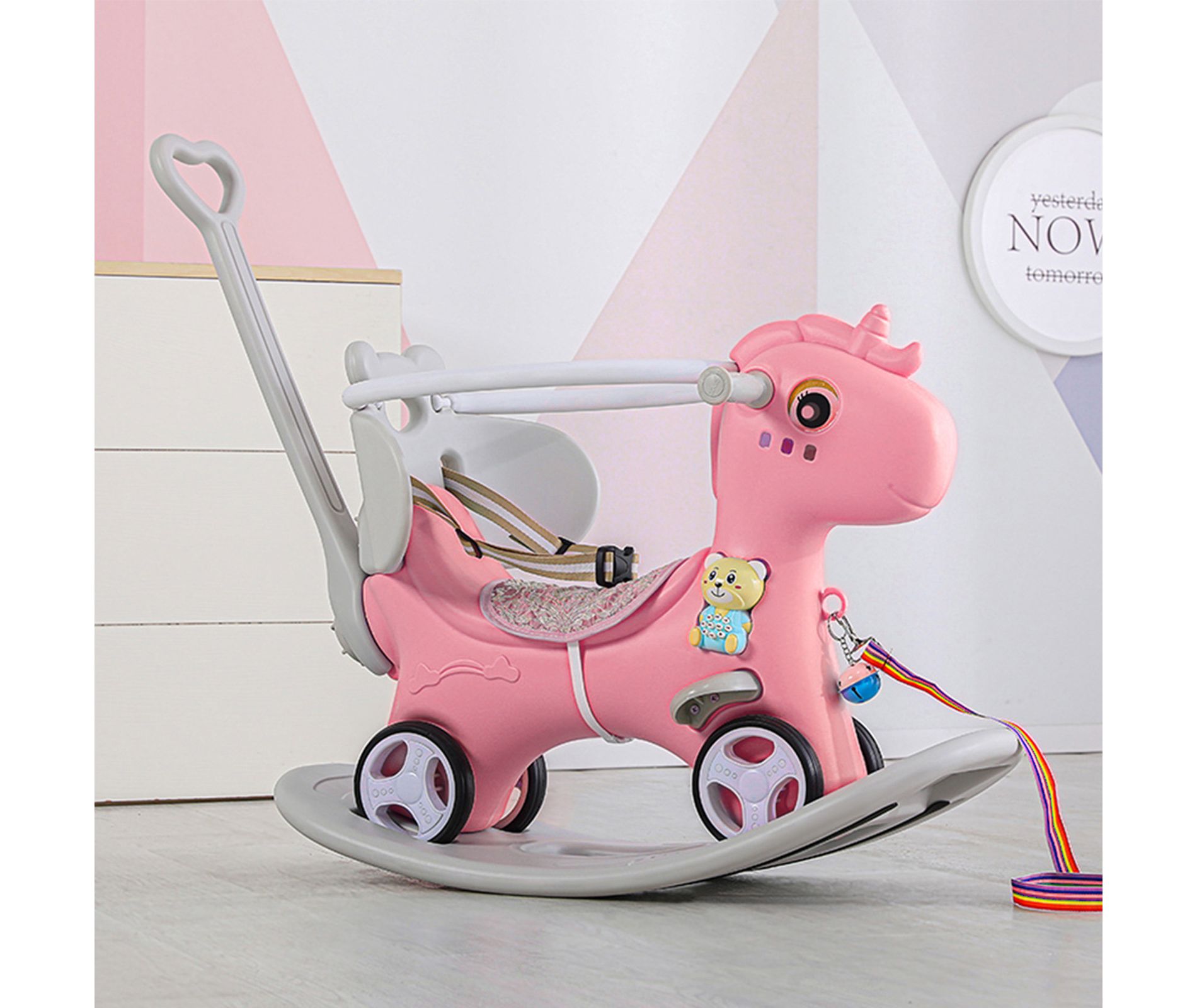 4 in 1 Rocking Horse for Toddlers 1-3 Years Old, Baby Rocking Toy Fun Birthday Gift, Ride on Toy with Detachable Balance Board and Footrest