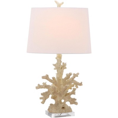 Cream Coral Branch Table Lamp Set with Cotton Shade