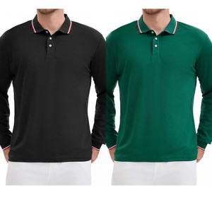 INSPIRE CHIC Men's Classic Regular Fit Solid Long Sleeves Business Golf Polo Shirts 2 Packs - 1 of 4
