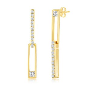 Bella Silver Sterling Silver Asymmetric Paperclip CZ Earrings - Gold plated - Gold - 1 of 2
