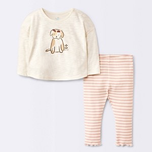 Baby Girls' 2pc Dog Floral Leggings Set - Cloud Island™ Cream - 1 of 4