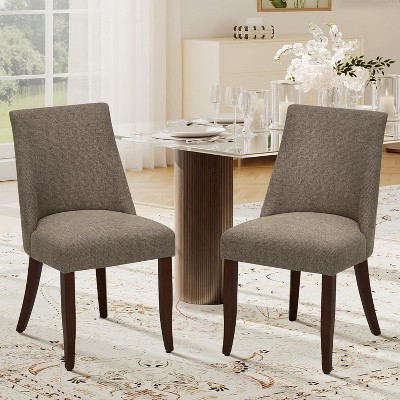 Set of 2 Mid-Century Upholstered Dining Chairs with Wood Legs, Fabric Side Chairs with Back for Kitchen, Dining Room, or Restaurant - Beige