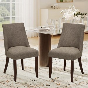 Set of 2 Mid-Century Upholstered Dining Chairs with Wood Legs, Fabric Side Chairs with Back for Kitchen, Dining Room, or Restaurant - Beige - 1 of 4