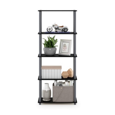 57.4 in. Tall Black/Grey Wood 5-Shelves Etagere Bookcases