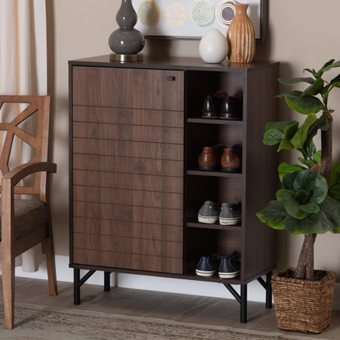 Josette Wood Shoe Cabinet Walnut Brown Black Baxton Studio