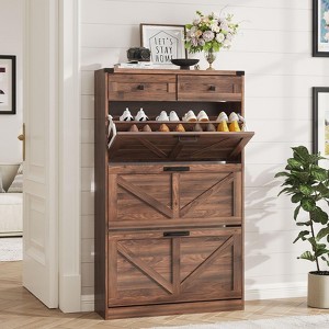 Shoe Cabinet with 3 Flip Drawers & 2 Drawers, Narrow Slim Organizer Rack - 1 of 4