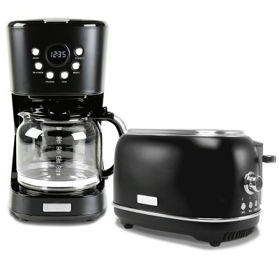 Haden 12 Cup Programmable Drip Coffee Maker Coffee Machine Bundled with Heritage 2 Slice Wide Slot Stainless Steel Toaster, Turquoise & Chrome