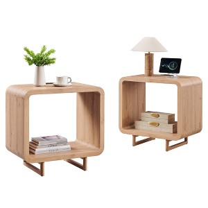 End Table with Charging Station, 23.6" Wood Nightstand with Open Shelf Storage, Modern Side Table for Living Room, Bedroom - 1 of 4