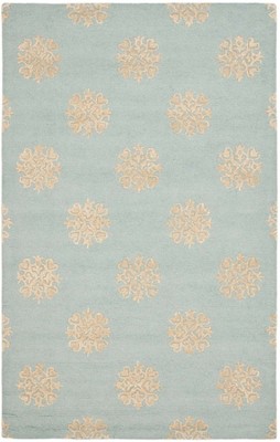 Handmade Light Blue and Beige Wool and Viscose 6' x 9' Area Rug