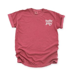 Simply Sage Market Women's Embroidered Whimsical Holly Jolly Stars Short Sleeve Garment Dyed Tee - 1 of 4