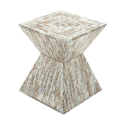 Handcrafted Shell Inlay Wooden Accent Table - Black and Gray