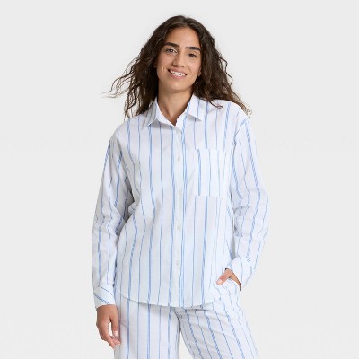 Women's Striped Cotton Blend Long Sleeve Pajama Shirt - Auden™
