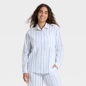 Women's Striped Cotton Blend Long Sleeve Pajama Shirt - Auden™ - 1 of 4